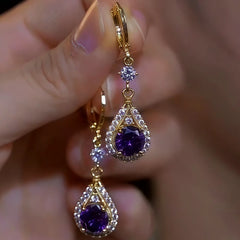 14K Gold-Plated Purple Zircon Water Drop Earrings - elegant Zircon Water Drop