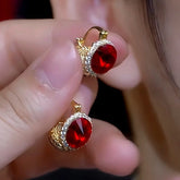 14K Gold-Plated Red Crystal Earrings - elegant Red Crystal Earrings