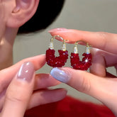 14K Gold-Plated Red Crystal Earrings - elegant Red Crystal Earrings