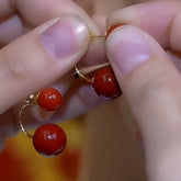 14K Gold-Plated Red Double Bead Earrings - elegant Red Bead Earrings