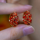 14K Gold-Plated Red Full Diamond Zircon Hoop Earrings - elegant Red Zircon Hoops