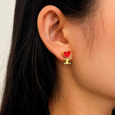 14K Gold-Plated Red Heart Arc De Triomphe Earrings - elegant Red Heart Earrings