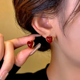 14K Gold-Plated Red Heart Hoop Earrings - elegant Heart Hoop Earrings