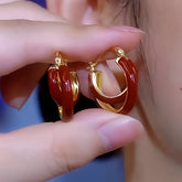 14K Gold-Plated Red Oil-Drop Earrings - elegant Four-Leaf Clover Earrings