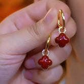 14K Gold-Plated Red Oil-Drop Four-Leaf Clover Earrings - elegant Four-Leaf Clover Earrings