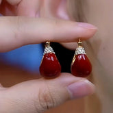 14K Gold-Plated Red Oil-Dropping Diamond Earrings - elegant Red Tassel Earrings