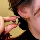 14K Gold-Plated Red Oil Drop Butterfly Hoop Earrings - elegant Butterfly Hoop Earrings