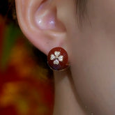 14K Gold-Plated Red Oil Drop Diamond Flower Stud Earrings - elegant Red Flower Studs
