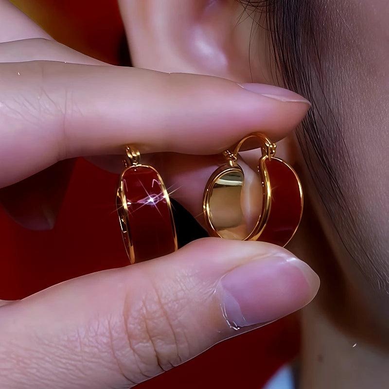 14K Gold-Plated Red Oil Drop Hoop Earrings - elegant Red Hoop Earrings