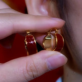 14K Gold-Plated Red Oil Drop Hoop Earrings - elegant Red Hoop Earrings