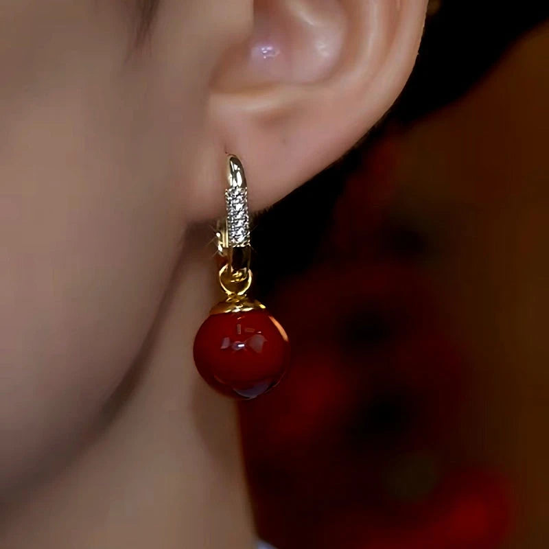 14K Gold-Plated Red Pearl Earrings - elegant Red Pearl Earrings