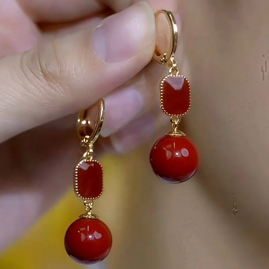 14K Gold-Plated Red Pearl Earrings - elegant Red Pearl Earrings