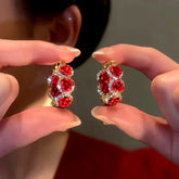 14K Gold-Plated Red Rose Hoop Earrings - elegant Rose Hoop Earrings