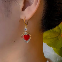 Close-up detail of the sparkling zircons and plating on the Red Stone Earrings
