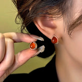 14K Gold-Plated Red Water Drop Earrings - elegant Red Teardrop Hoops