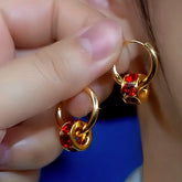 14K Gold-Plated Red Zircon Diamond Hoop Earrings - elegant Red Zircon Hoops