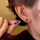 14K Gold-Plated Red Zircon Stud Earrings - elegant Red Zircon Studs