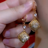 14K Gold-Plated Retro Geometric Diamond Earrings - elegant Geometric Diamond Earrings