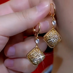 14K Gold-Plated Retro Geometric Diamond Earrings - elegant Geometric Diamond Earrings