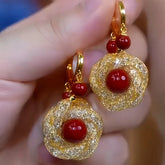 14K Gold-Plated Retro Red Pearl Mesh Earrings - elegant Red Pearl Earrings