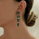 14K Gold-Plated Rhinestone Flower Leaf Tassel Earrings - elegant Rhinestone Tassel Earrings