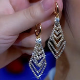 14K Gold-Plated Rhinestone Geometric Earrings - elegant Rhinestone Geometric Earrings