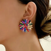 14K Gold-Plated Rhinestonen Flower Stud Earrings - elegant Rhinestone Flower Studs