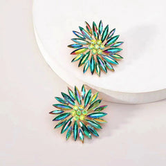 Angled view of the 14K Gold-Plated Rhinestonen Flower Stud Earrings