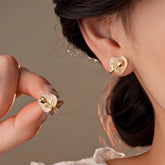 14K Gold-Plated Rose Heart Stud Earrings - elegant Heart Stud Earrings