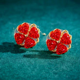 14K Gold-Plated Rotating Red Flower Earrings - elegant Rotating Flower Earrings