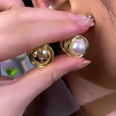 14K Gold-Plated Round Pearl Earrings - elegant Round Pearl Earrings