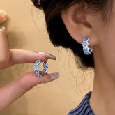 14K Gold-Plated Sea Blue Zircon Diamond Hoop Earrings - elegant Blue Zircon Hoops