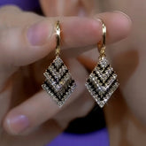 14K Gold-Plated Shining Black And White Full Diamond Earrings - elegant Black and White Earrings