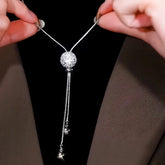 14K Gold-Plated Silver Ball Tassel Sweater Chain Necklace - beautiful Tassel Sweater Necklace