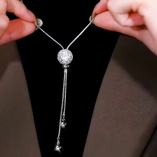 14K Gold-Plated Silver Ball Tassel Sweater Chain Necklace - beautiful Tassel Sweater Necklace