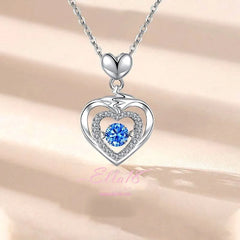 14K Gold-Plated Silver Zircon Blue Crystal Heart Necklace - beautiful Blue Crystal Heart Necklace