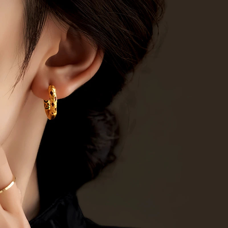 Close-up detail of the sparkling zircons and plating on the Small Gold Hoops