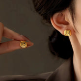 14K Gold-Plated Smiley Face Stud Earrings - elegant Smiley Face Studs