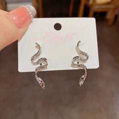 Pair of Ella18 Jewelry silver tone twisted snake drop earrings