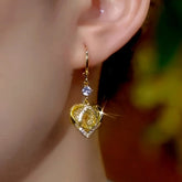 14K Gold-Plated Sparkling Diamond Heart Earrings - elegant Diamond Heart Earrings