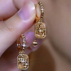 14K Gold-Plated Square Cat's Eye Earrings - elegant Cat's Eye Earrings