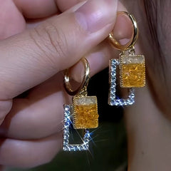 14K Gold-Plated Square Crystal Earrings - elegant Square Crystal Earrings