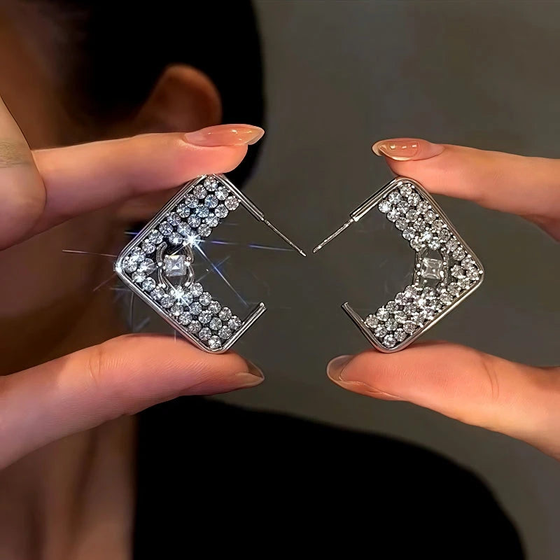14K Gold-Plated Square Diamond Earrings - elegant Square Diamond Earrings