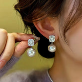 14K Gold-Plated Square Zircon Bead Earrings - elegant Square Zircon Earrings