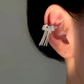 14K Gold-Plated Star Diamond Tassel Ear Clips ( 1 Pair ) - elegant Star Tassel Ear Clips