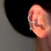 14K Gold-Plated Star Moon Zircon Ear Clips ( 1 Pair ) - elegant Moon Ear Clips