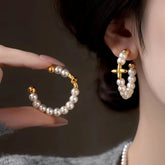 14K Gold-Plated Star Pearl C-Shaped Earrings - elegant Star Pearl Earrings