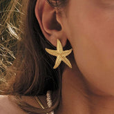 14K Gold-Plated Starfish Earrings - elegant Starfish Stud Earrings