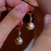 14K Gold-Plated Stone Pearl Earrings - elegant Stone Pearl Earrings