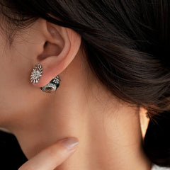 Close-up detail of the sparkling zircons and plating on the Sun Jacket Earrings
